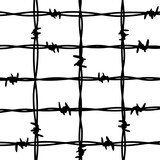 Barbwire cage fence background. Hand drawn vector illustration in sketch style. Design element for military, security, prison, slavery concepts