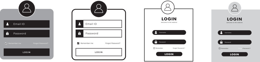 Grayscale login website page design template mockup