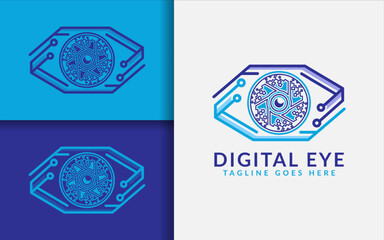 Aufkleber - Digital Eye Logo Design. Abstract Creative Eye Symbol with Digital Style Concept.