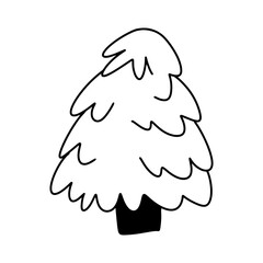 Wall Mural - christmas tree linear icon. cute black fir tree icon on white background. vector illustration. holid