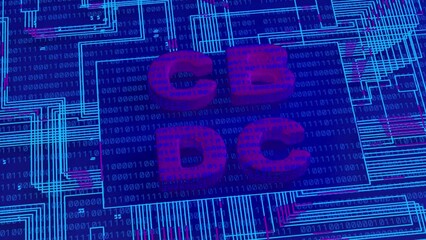 Poster - Central Bank Digital Currency CBDC - Animation on the future background. 4K, UHD