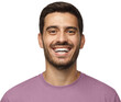 © Damir Khabirov - Close-up shot of handsome smiling broadly laughing young man in pink t-shirt