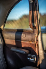 Classic, Vintage, Decomissioned Taxi, Still Intact Interior In Sunset Colours.