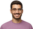 © Damir Khabirov - Smiling attractive man in pink t-shirt and trendy round glasses
