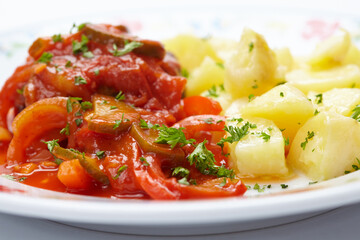 Canvas Print - potato with cutlet and sauce