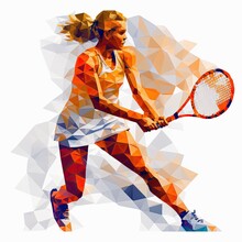 Tennis Player Woman Female Hitting Tennis Ball Playing Professional Tennis, Athlete Sport Concept, Isolated Low Polygonal Illustration