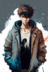 Canvas Print - Stylish dressed anime boy