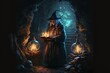 Wizard In The Dark Dungeon Illustration.