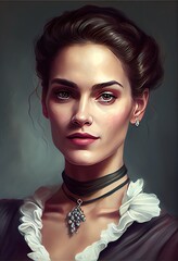 Wall Mural - portrait of elegant women illustration, a woman with a necklace, illustration with cheek lip