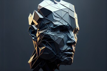 Wall Mural - polygonal human face. 3d illustration, a close-up of a mask, illustration with head eye
