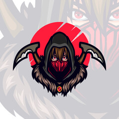 Wall Mural - Dark Cloak Red Mask Reaper Mascot Illustration