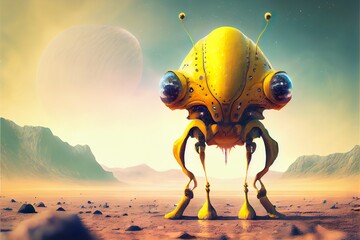 four legged yellow alien creatur, a yellow alien with a long nose and a long nose, illustration with sky natural