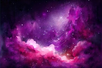 Wall Mural - bstract watercolor nebula with stars, background pattern, illustration with atmosphere purple