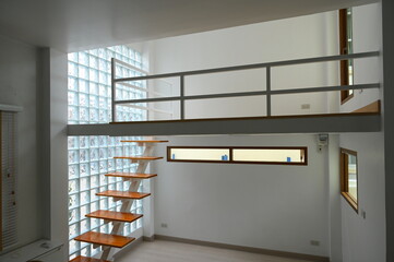 Sticker - wooden staircase and glass wall, interior design