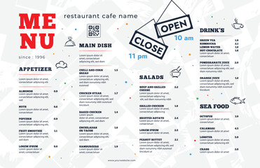 Wall Mural - Restaurant cafe menu, template design,
One page food menu template