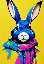 Illustration Of A Rabbit In Colorful Paint Art.