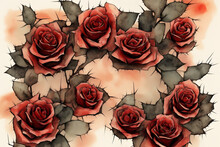 Illustration Digital Watercolor Flowers Roses Red Pattern Background 