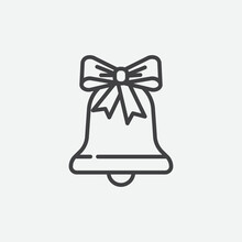 Bell With Red Bow Icon. Christmas Bell Symbol. Happy New Year And Christmas Desig Element. Vector Illustration.