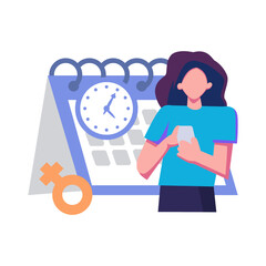 Fototapete - Young woman marks the date of her period in the online calendar