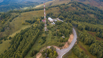 Wall Mural - Observation deck and tower of the TV center from a bird's-eye view of the city of Gorno-Adtaysk