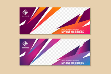 Poster - abstract modern banner design template for improve your focus. colorful gradient horizontal layout background. space for photo collage and text. geometric polygonal. transparency diagonal line pattern