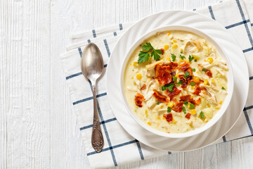 Wall Mural - Chicken Corn Chowder in bowl, top view