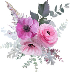 Canvas Print - anemones and ranunculus floral composition