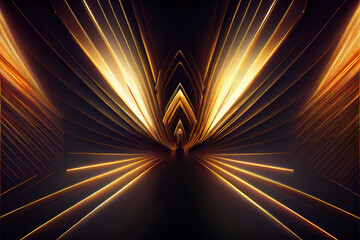 Wall Mural - abstract luxury black and gold background, glowing light rays as multicolor wallpaper header