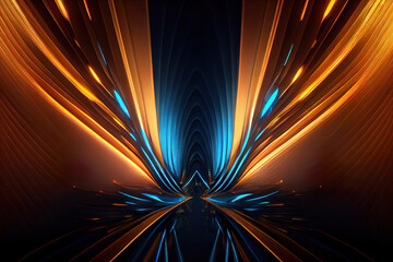 abstract blue and gold and orange background, glowing light rays as multicolor wallpaper header