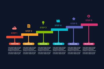6 steps process with staircase infographic template for business presentation banner