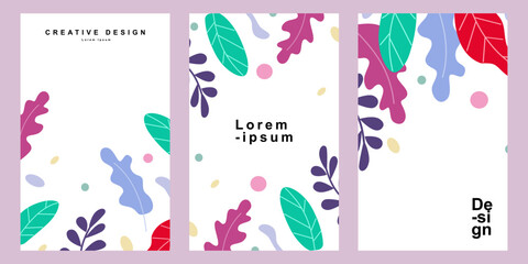Poster - Set of floral poster template in cute and trendy design style. Collection soft and calm design for card invitation in minimalist