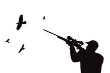 Vector Silhouette Of Hunter With Gun.
