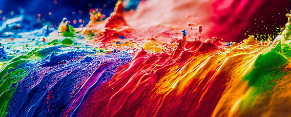 Wall Mural - panorama Exploding liquid paint in rainbow colors with splashes header 14 generative ai illustration