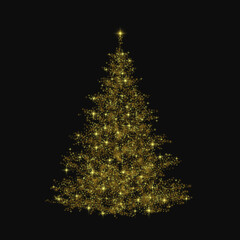 Wall Mural - Christmas tree. Gold glitter light effect. Vector illustration