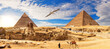 The Great Sphinx panorama by the Pyramids of Egypt, sunset view, Giza