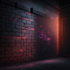 Textured brick walls. Old brick wall with neon lights. Generative AI