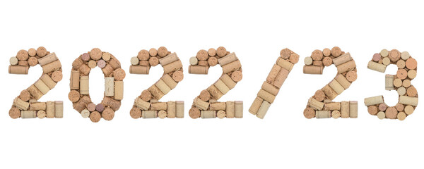 Wall Mural - New year 2022 slash 23 numbers made of wine corks isolated on white