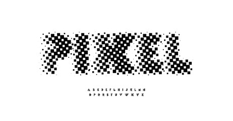 Wall Mural - Pixel decorative font, halftone mosaic alphabet, lattice surface typeset. Unusual abstract letters for logo and headline. Vector typographic design