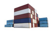 © Thepporn - Containers. Frontal, side view stack containers harbor wait mother vessel berth. Industrial container yard Logistic Import Export business. Spotlight pole middle. isolated on cut out PNG.