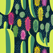 Mexican cactus seamless pattern. Desert plant, mexico cacti flower and tropical home plants