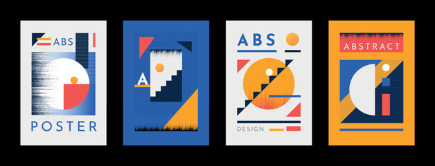 Poster - Abstract triangle collages, bauhaus style posters, constructivism art. Suprematism line composition for backdrop. Different geometric forms. Minimalistic covers. Vector background set