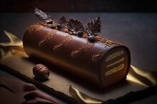 Traditional French Buche De Noel Christmas Cake In A French Patisserie
