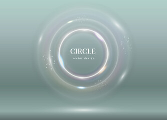 Poster - Light white circle. Glow effect. Shine sphere ring. Transparent flare bubble. Round shapes with glitter flares. Circular wave splashes. Abstract blank background. Vector banner design