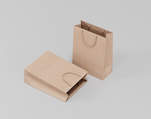 Wall Mural - Empty  shopping bag for branding, kraft paper bag, 3d rendering, 3d illustration