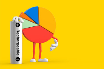 Poster - Info Graphics Business Pie Chart Character Person with Rechargeable Battery. 3d Rendering