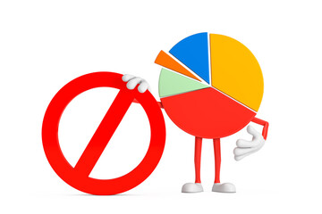 Aufkleber - Info Graphics Business Pie Chart Character Person with Red Prohibition or Forbidden Sign. 3d Rendering