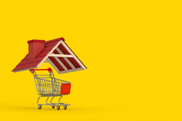Poster - Shopping Cart Trolley Under Red Tile Roof. 3d Rendering