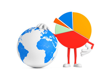 Poster - Info Graphics Business Pie Chart Character Person with Earth Globe. 3d Rendering
