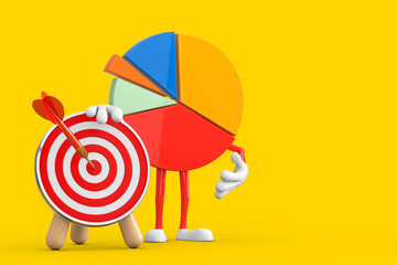 Poster - Info Graphics Business Pie Chart Character Person with Archery Target and Dart in Center. 3d Rendering