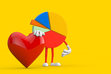 Aufkleber - Info Graphics Business Pie Chart Character Person with Red Heart. 3d Rendering